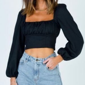 NWOT Princess Polly Ariah Black Long Sleeve Crop Top